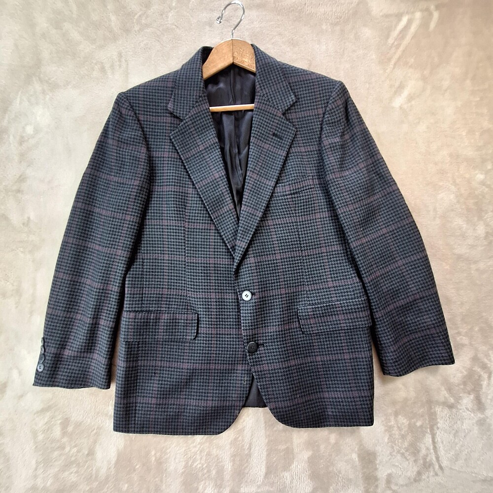 Vintage Stanley Blacker Sport Coat Mens 40 Gray Check Tweed Single Vent 2 Btn